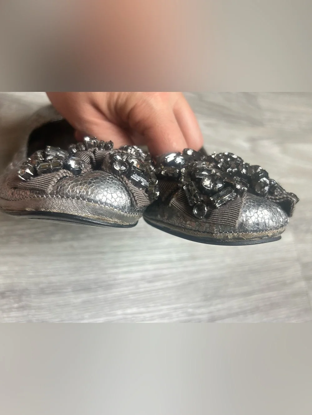Tory Burch Azalea Metallic Embellished Jewel Bow Ballet Flats 6.5 M